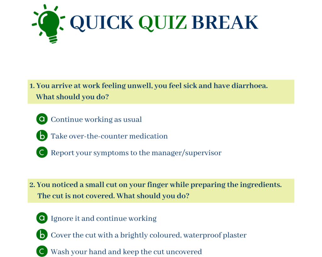 food safety questions in food hygiene course