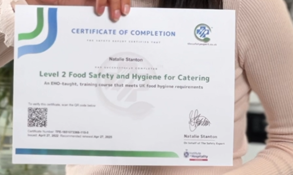 food safety and hygiene certificate for food handlers