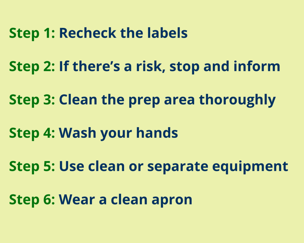 6 step process to prepare a meal for a food-hypersensitive customer